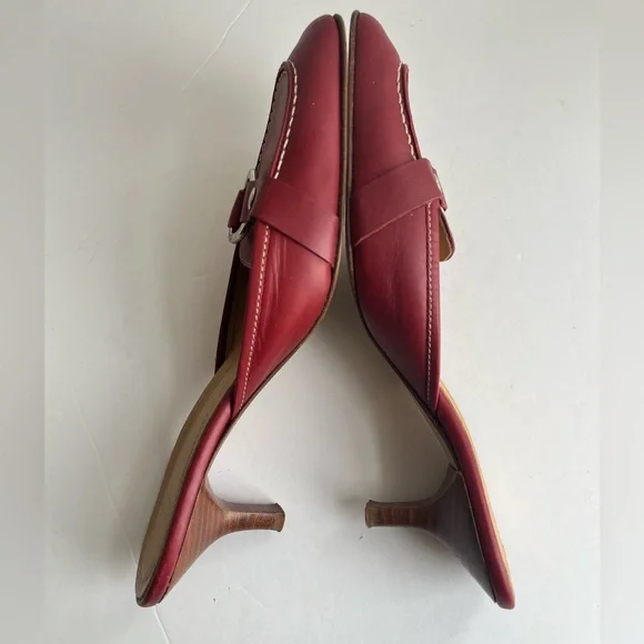 Coach Italy Sheri Red Kitten Heel Silver Buckle Mule loafers size 6B - Picture 4 of 11